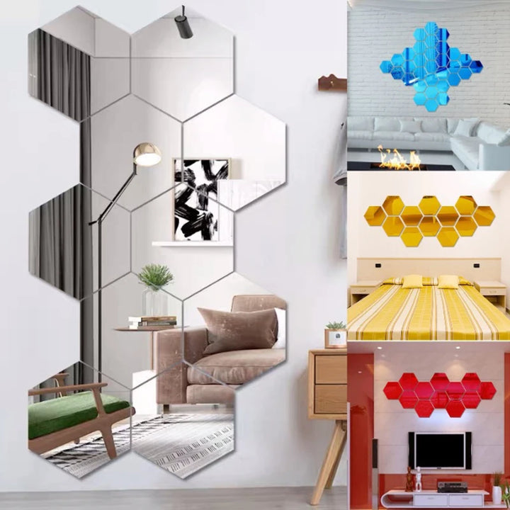 3D Hexagon Mirror Wall Stickers