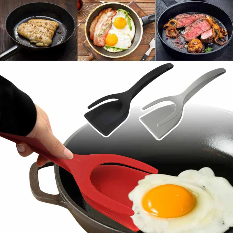 Silicone Spatula and Egg Flip Tongs Set