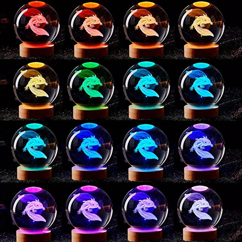 3D Axolotl Crystal Ball Night Light