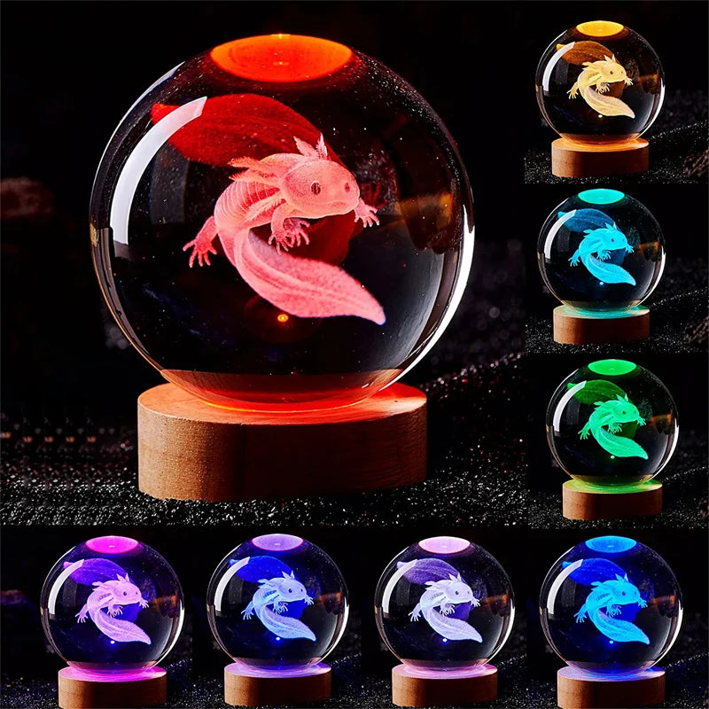 3D Axolotl Crystal Ball Night Light