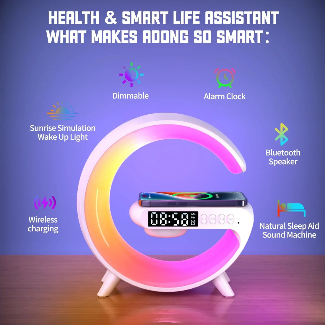 RGB Night Light Lamp Alarm Clock Bluetooth Speaker