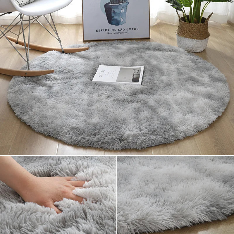 Fluffy White Round Rug Mat