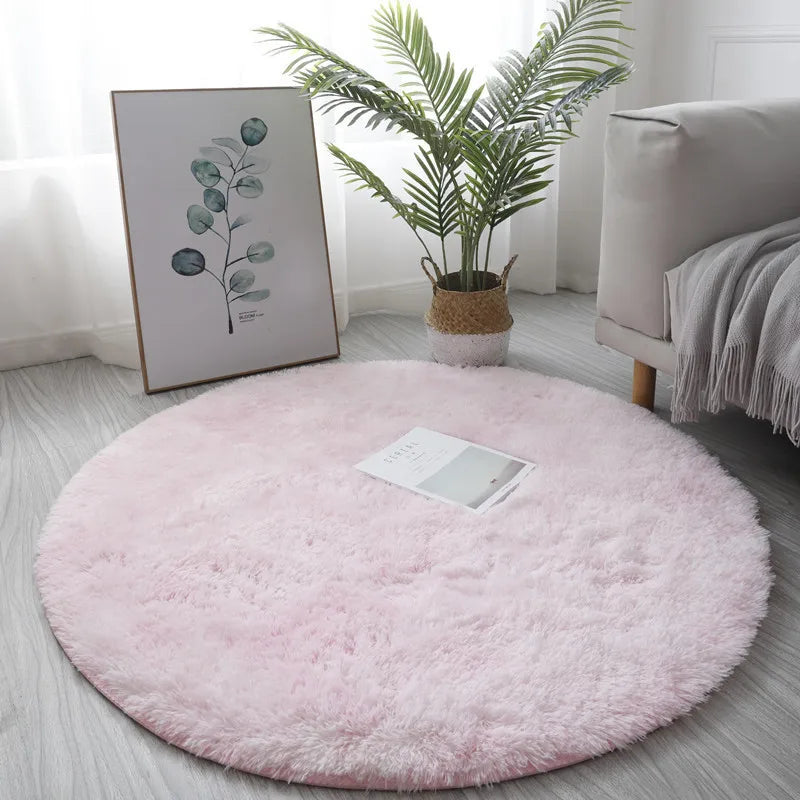 Fluffy White Round Rug Mat