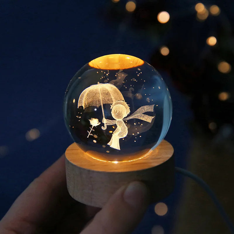 6cm 3D Crystal Ball Solar System Night Light